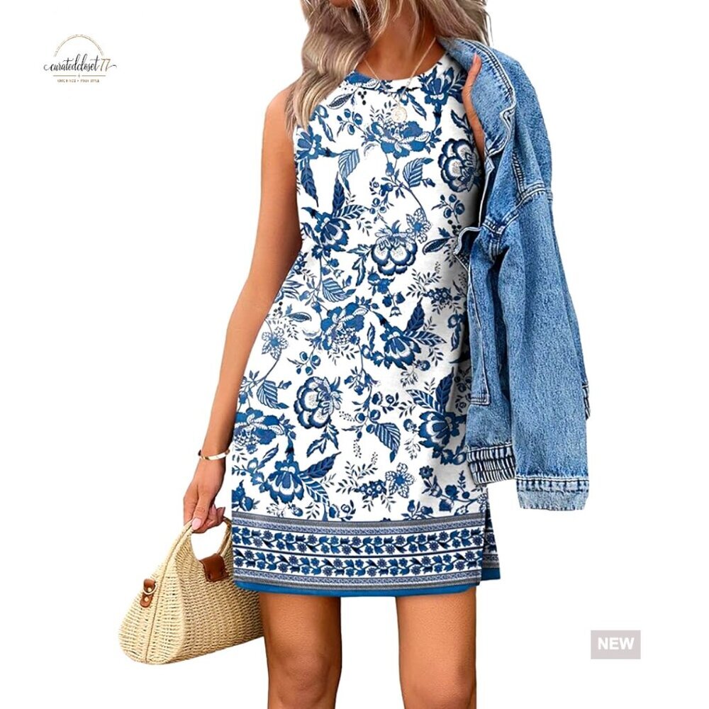Sleeveless Tank Dress, Polyester Spandex, A-Line, Knee Length, Casual Wear